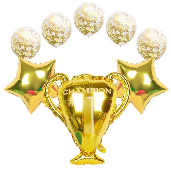 

party decoration 1set aluminum foil golden trophy stars latex sequined balloons theme event competition winner reward children's toys