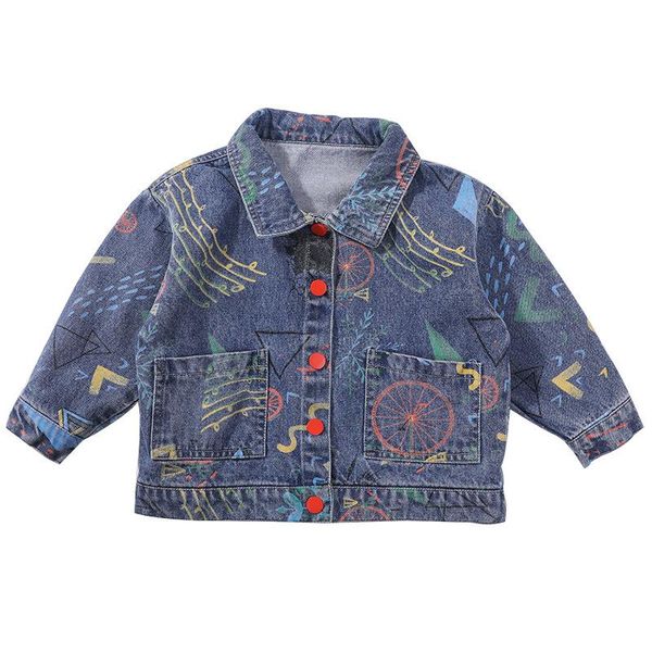 

jackets kids baby denim girls boys 2021 fashion graffiti coats children's casual clothing autumn fall cool outerwear 1-6 years, Blue;gray