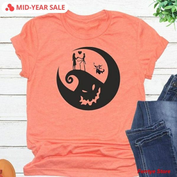

women's t-shirt plus size s-5xl 2021 halloween pumpkin love heart print casual solid o-neck short sleeve tees, White