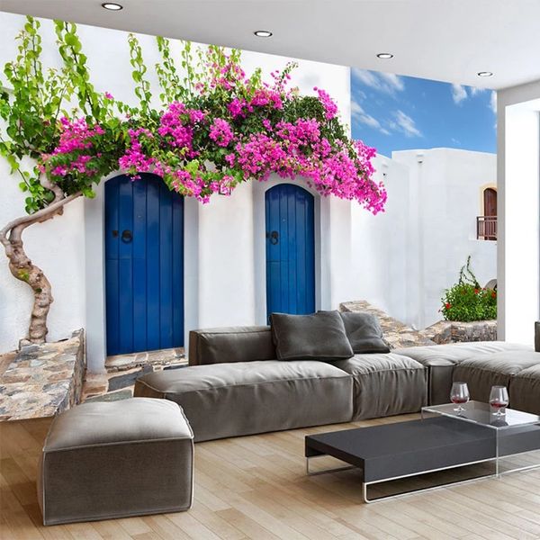 

mediterranean style p wallpaper 3d greece building painting restaurant cafe bedroom backdrop mural waterproof