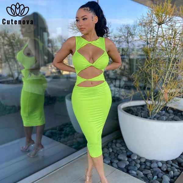 

casual dresses cutenove party club bodycon for women's 2021 summer clothing hollow out patchwork mixi dress female streetwears, Black;gray