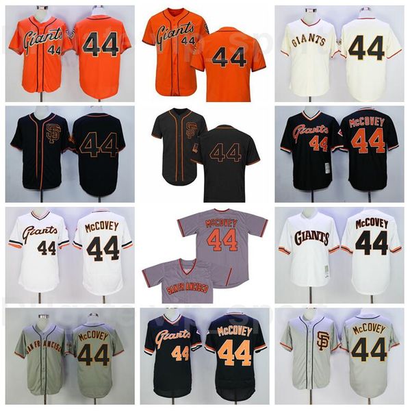

vintage baseball 44 willie mccovey retro jersey 1973 1989 retire team black orange white grey beige stitched flexbase cool base pullover, Blue;black