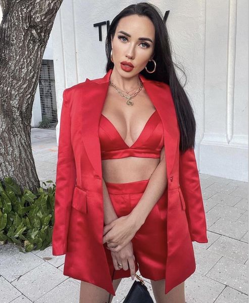 

new sinly women winter long sleeve v neck red three piece shorts 2021 celebrity designer fashion women's set 343n, Gray