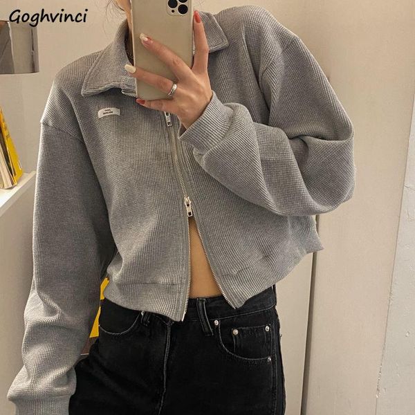 

women's jackets casual women basic zipper turn-down collar cropped students streetwear ins chic korean design harajuku fall outwear, Black;brown