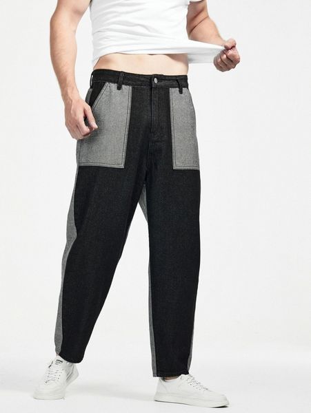 

men color block tapered jeans o0xa#, Blue