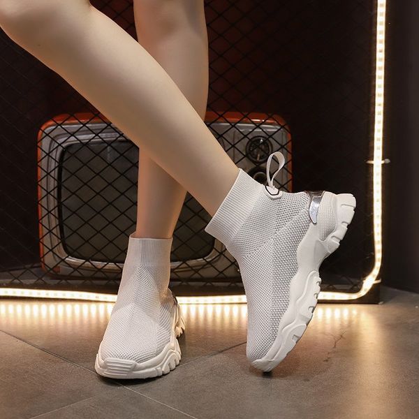 

autumn sock shoes women sneakers high platform sneakers knitted vulcanized shoes ladies casual shoes black white trainers