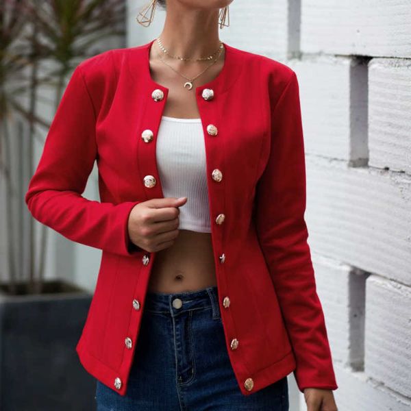 Frauen Blazer Mujer Herbst Winter Mantel Mode Rot Schwarz Taste Dünne Lange Hülse Jacke Büro Dame Casual Anzug Blazer Weibliche x0721