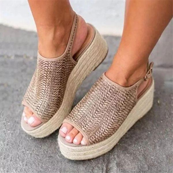 

dress shoes 2021 women summer platform sandals female fish mouth wedge lady buckle slope, Black