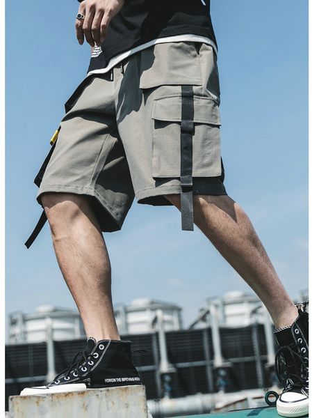 

2021 knee height short male pants cargo shorts with side pocket w6bq, White;black