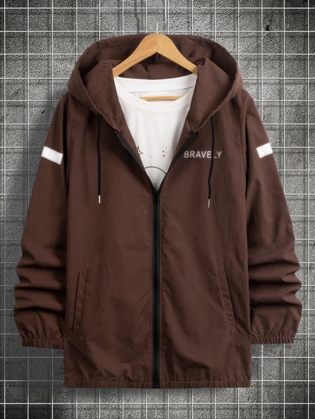 

men reflective letter graphic hooded jacket without tee n7eh#, Black;brown
