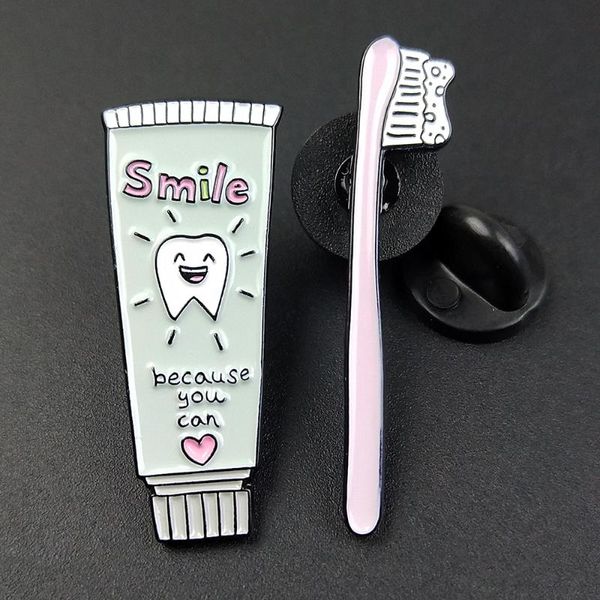 Alfileres, broches divertidos pasta de dientes cepillo de dientes alfileres esmaltados insignias bolsas DIY Pin de Metal regalos broche de joyería para ropa mochila sombreros