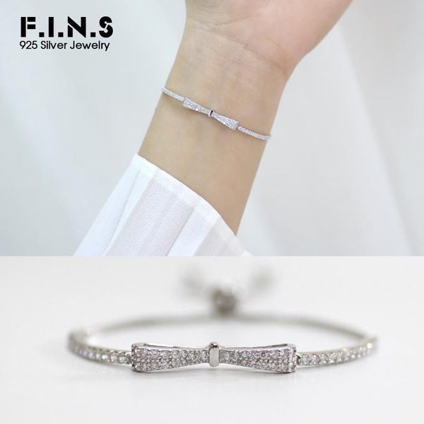 

charm bracelets f.i.n.s dazzling bowknot 925 sterling silver women's adjustable friend fashion cubic zirconia for women, Golden;silver
