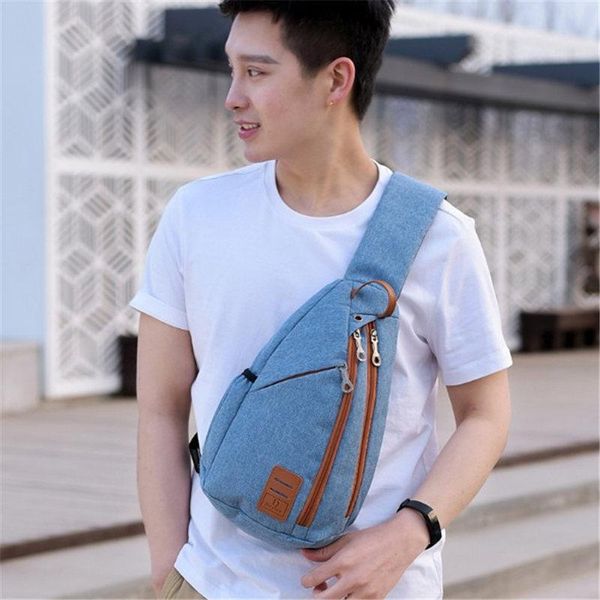 

backpack korean version of men's canvas breast bag portable earphone hole large capacity shoulder outdoor inclined