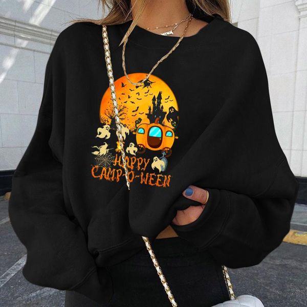 

women's hoodies & sweatshirts woman 2021 sweet korean o-neck knitted pullovers thick autumn winter pumpkin loose solid womens clothing, Black