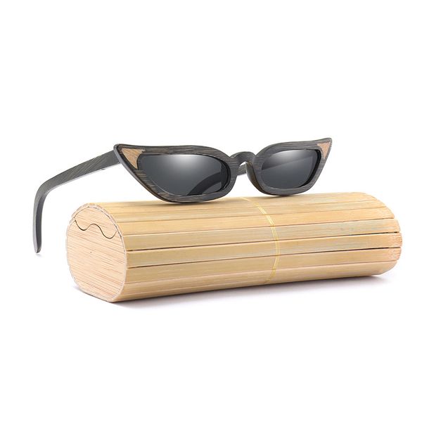 

2021 new retro small narrow cat wood bamboo sunglasses for men and women polarized lens cosplay party sun glasses custom shades 1yl5, White;black