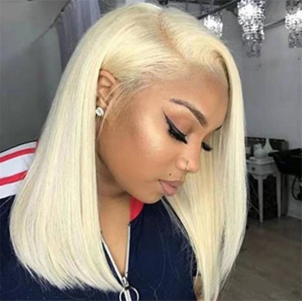 

european and american wig women's popular medium long straight hair 613 light gold chemical fiber head cover extended bob, Black