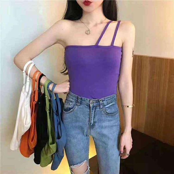 

girls short with seperated women tanks bra padding asymmetric straps crop for female ljm6865, White