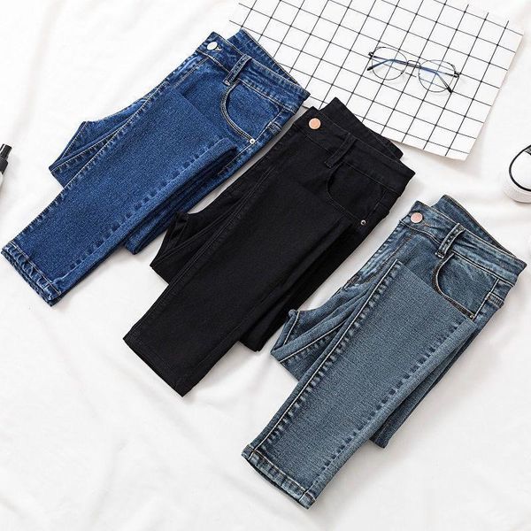 

women's jeans woman pants high waist spring and autumn tappered pencil pantalones vaqueros mujer, Blue