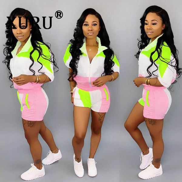 

women's jumpsuits & rompers xuru casual jumpsuit two-piece collar color mosaic piece shorts suit, Black;white
