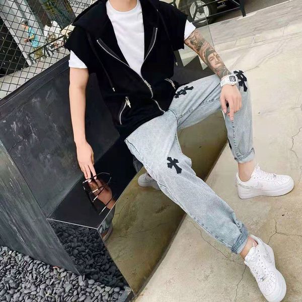 

chrome/heartst-shirt, chao's cardigan hooded zipper jacket, pocket, sleeveless cross vest and picro men's jacket, Black