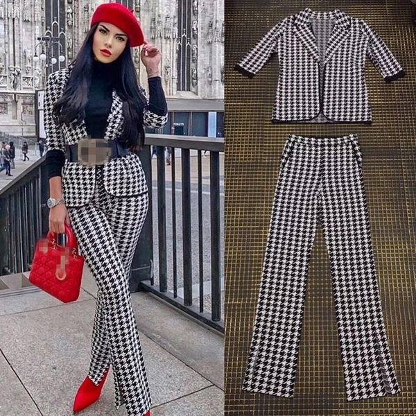 

2021 new black white swallow gird short sleeve 2 pieces rayon bandage cocktail party set w6s9