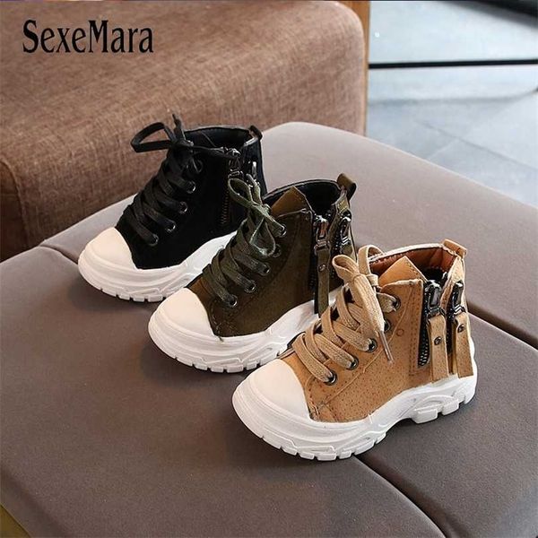 Moda motocicleta botas para meninos meninas outono outono lado zíper ao ar livre crianças sapatos borla bebê criança sneaker c09302 211227