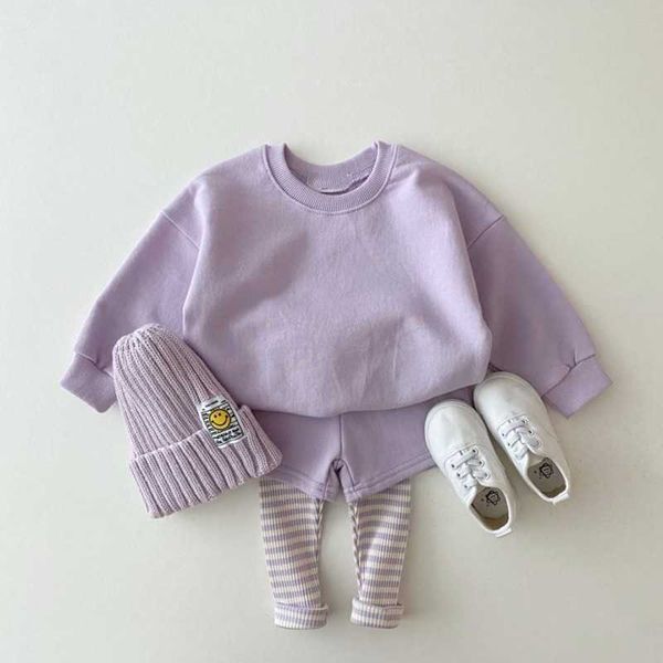 

milancel 2021 autumn new baby clothes set solid hoodies and pants 2 pcs boys suit casual infant sweatshirts set g1023, White