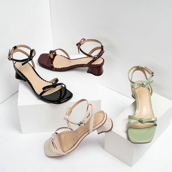 

dress shoes 2021 bow sandals ins high heels summer fashion fairy style thick heel, Black