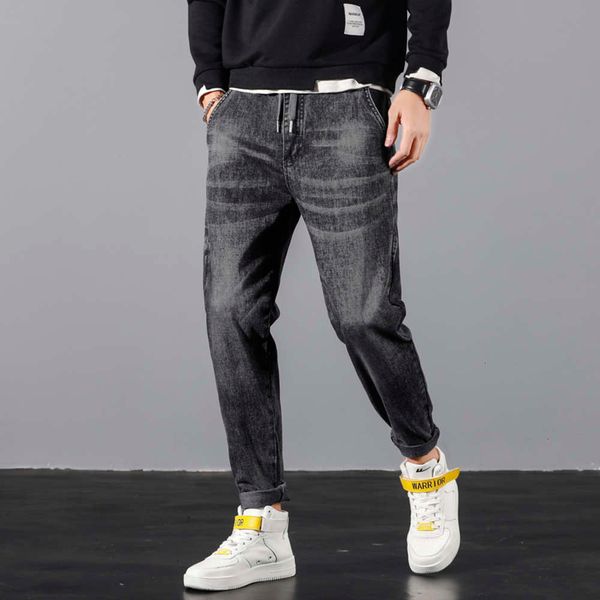 

autumn and winter new loose jeans men's small foot harem fashion brand stretch slim casual pantswinter, Blue