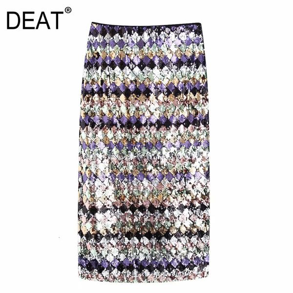 

[deat] vintage splicing sequins split knee-length high personality waist female skirts spring new autumn 2021 tide qe2b, Black