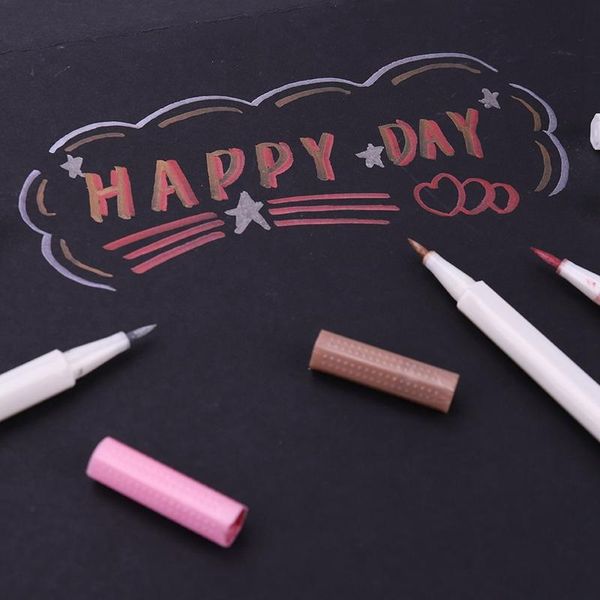 

highlighters 1 pcs 10colors metallic pearl color mark pen decorative graffiti soft brush drawing, Black;red
