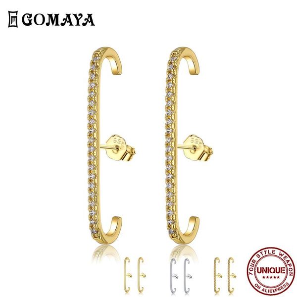 

stud gomaya earrings for women european and american gold color shiny cubic zirconia earring party fashion jewelry arrival, Golden;silver