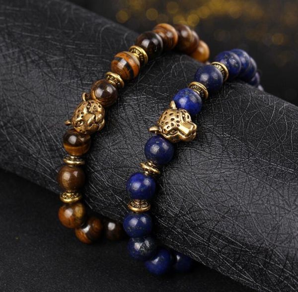

charm bracelets natural agateazurite tiger eye stone hand string of beads lions, leopards head stretch bracelet adorn article, Golden;silver