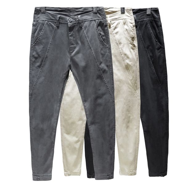 

autumn 3 color comfortable cotton fashion design slim tailoring men's harem pants mens cotton casual office trousers 210707, Black