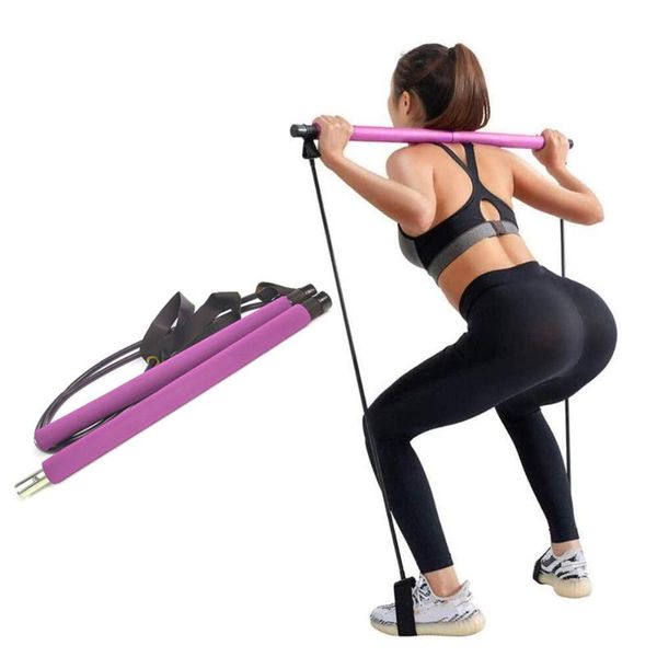 

new fitness sport pilates bar gym workout stick pilates exercise bar kit with resistance band rubber tube elastic band yoga rope