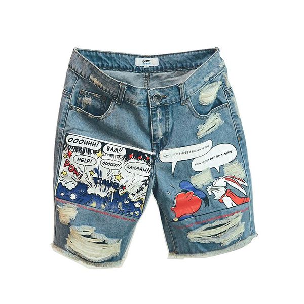 

men's jeans 2021 arrival fashion mens print light jean shorts men ulzzang summer pattern length zipper stoashed, Blue