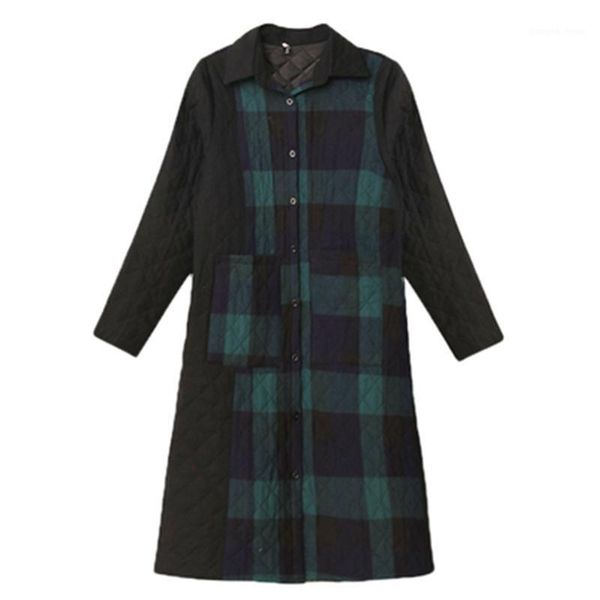 

women's down & parkas winter quilted cotton coats thick plus velvet female plaid large size ladies long jackets loose outerwear, Black