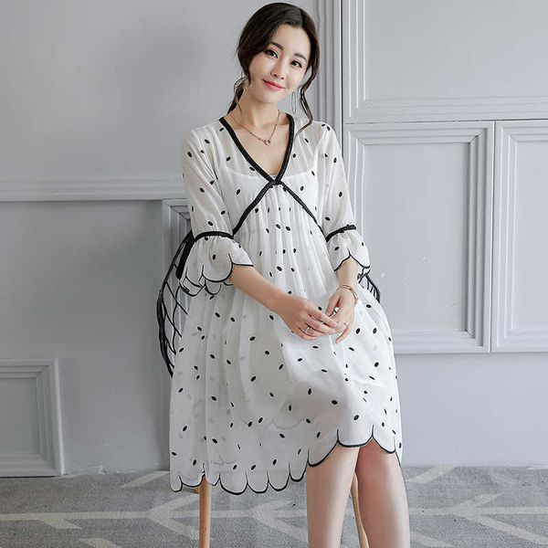 

maternity dress summer chiffon expectant mother casual half sleeve loose big size pregnancy clothes embroidery dresses for women x0902, White
