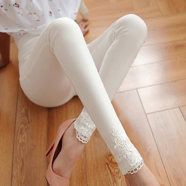 

women's pants & capris clothing apparel pocket decoration summer leggings thin section self-cultivation lace mid pencil, Black;white