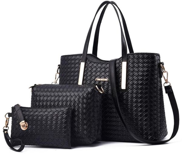 

evening bags ins 3pcs/set composite lady shoulder crossbody and totes cosmetic wallet bag pu knitted leather women
