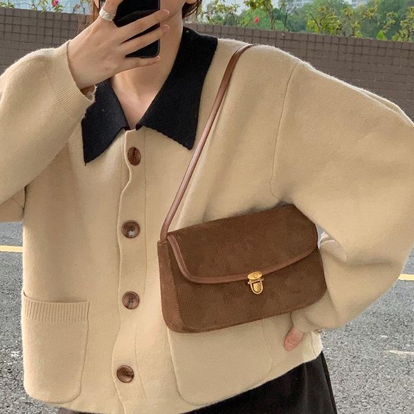 

evening bags 2021 retro corduroy one-shoulder lock underarm bag autumn and winter women's wild niche design handbag