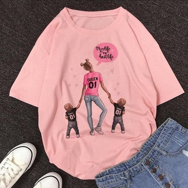 

fashion t-shirts for women mother's love print pink t-shirt tees shirt femme harajuku vogue t shirt streetwear clothes, White