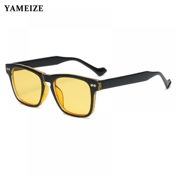 

sunglasses yameize fashion square men women yellow lens vintage retro rivet driving fishing glasses oculos uv, White;black