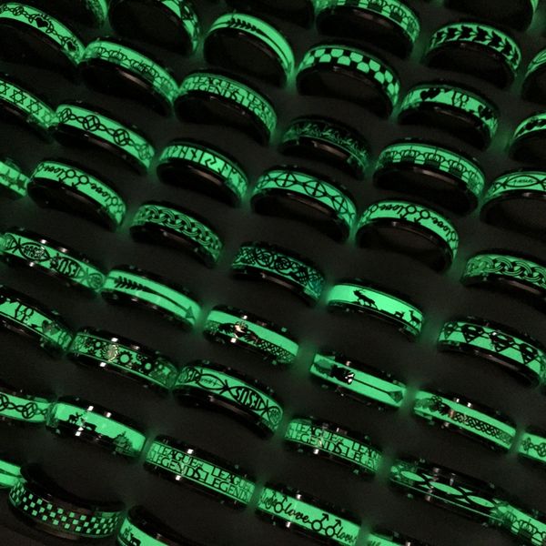 

wholesale 100pcs/lot fashion luminous stainless steel band rings for men women mix styles party favor jewelry glow in the dark, Silver