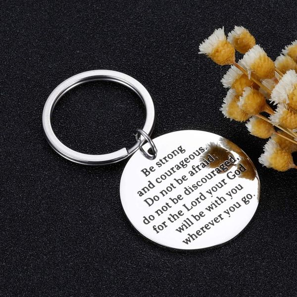

christian 2020 graduation gift keychain birthday gift for daughter son friends be strong and courageous keyringdio chan contact, Slivery;golden