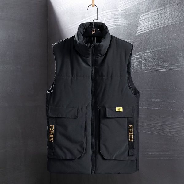 

down cotton men's autumn and winter leisure trend cool warm vest jacket, Black;white