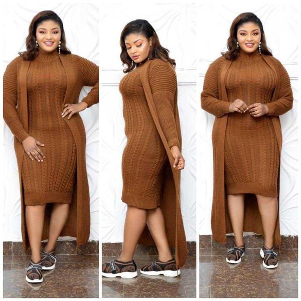 

ethnic clothing 2021 autumn and winter fashion style african women o-neck polyester two pieces sets coat dress, Red