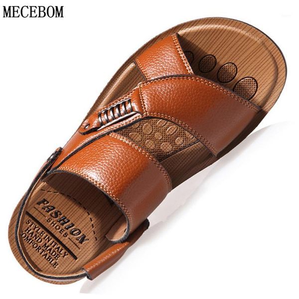 

sandals men summer genuine leather roman 2021 casual shoes black beach flip flops outdoor non-slip slippers1