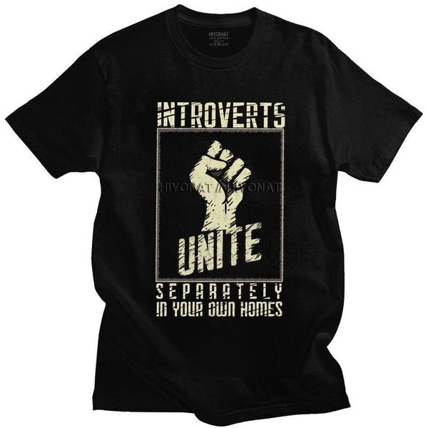 

men's t-shirts vintage introverts unite t shirt men pre-shrunk cotton tshirt urban tee short sleeved funny quote t-shirt fit clothing, White;black