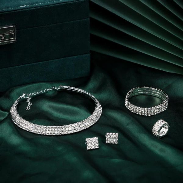 

earrings & necklace & earring set for women bride wedding party jewelery bridal gifts crystal prom jewelry sets gold, Silver